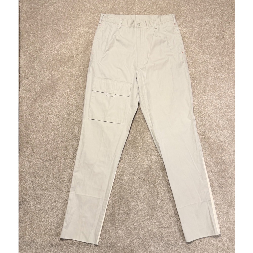 Vintage Nautica Competition Pants Mens 34 Unhemmed Beige White Cargo Zip Pockets